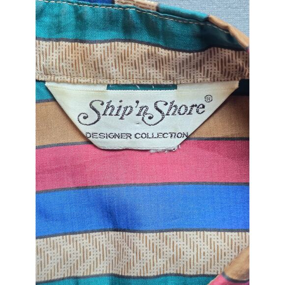 Ship n Shore Womens M/L Blouse 70s Retro Tailored Vertical Stripes Boho Hippie - Picture 8 of 11